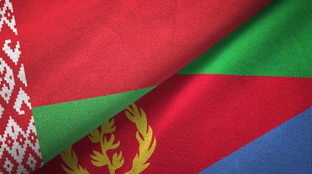 Belarus and Eritrea two folded flags togetherの写真素材