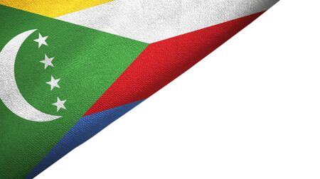 Comoros flag isolated on white background placed on the left side with blank copy spaceの写真素材