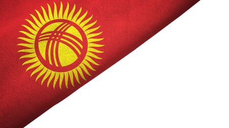 Kyrgyzstan flag isolated on white background placed on the left side with blank copy spaceの写真素材