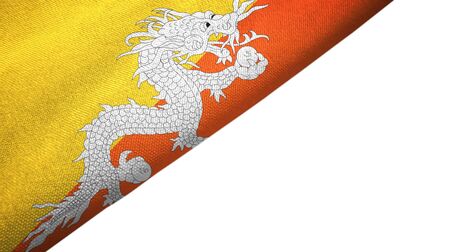 Bhutan flag isolated on white background placed on the left side with blank copy spaceの写真素材