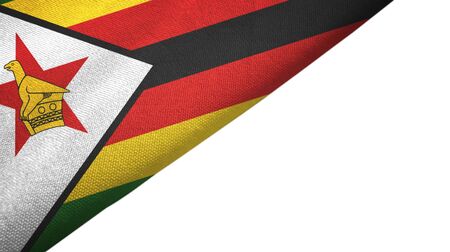 Zimbabwe flag isolated on white background placed on the left side with blank copy spaceの写真素材