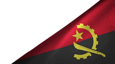 Angola flag isolated on white background placed on the right side with blank copy spaceの写真素材