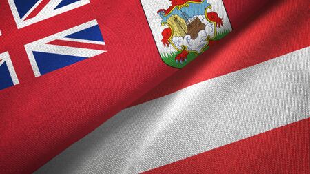 Bermuda and Austria flags together textile cloth, fabric textureの写真素材