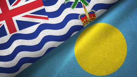 British Indian Territory and Palau two folded flags togetherの写真素材