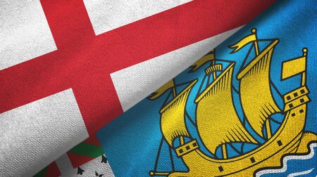 England and Saint Pierre and Miquelon two folded flags togetherの写真素材