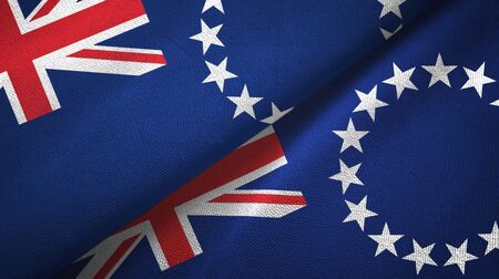 Cook Islands two folded flags togetherの写真素材