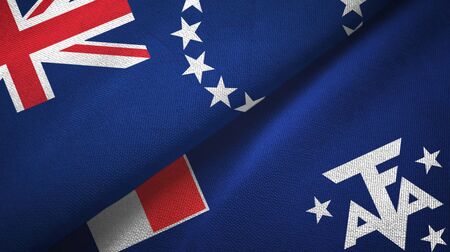 Cook Islands and French Southern and Antarctic Lands two folded flags togetherの写真素材