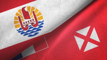 French Polynesia and Wallis and Futuna two folded flags togetherの写真素材