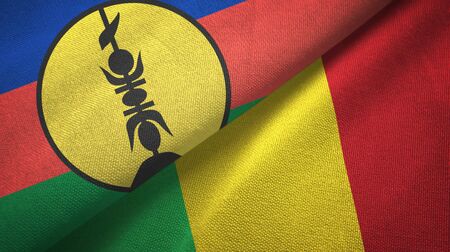 New Caledonia and Mali two folded flags togetherの写真素材