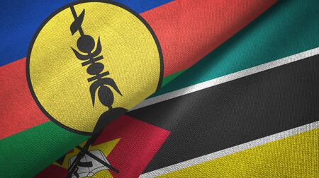 New Caledonia and Mozambique two folded flags togetherの写真素材