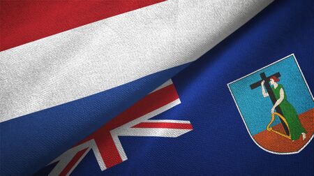 Netherlands and Montserrat two folded flags togetherの写真素材
