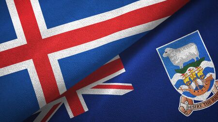 Iceland and Falkland Islands two folded flags togetherの写真素材