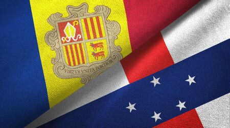 Andorra and Netherlands Antilles two folded flags togetherの写真素材