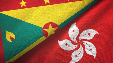Grenada and Hong Kong two folded flags togetherの写真素材
