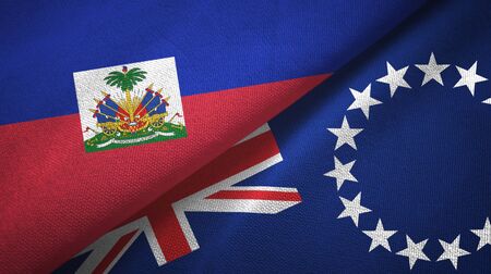 Haiti and Cook Islands two folded flags togetherの写真素材