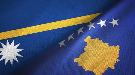 Nauru and Kosovo two folded flags togetherの写真素材
