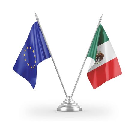 Mexico and European Union table flags isolated on white background 3D renderingの写真素材