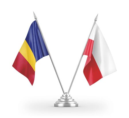Poland and Romania table flags isolated on white background 3D renderingの写真素材