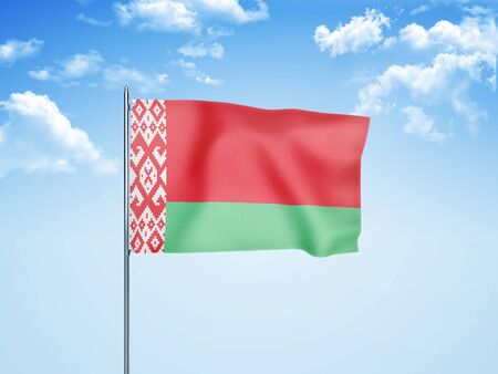 Belarus flag waving in the cloudy sky 3D illustrationの写真素材