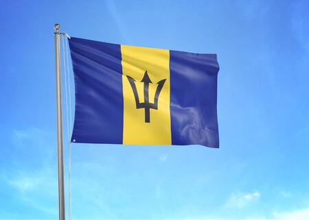 Barbados flag waving in the cloudy sky 3D illustrationの写真素材