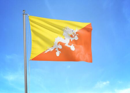 Bhutan flag waving in the cloudy sky 3D illustrationの写真素材