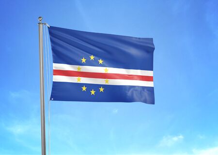 Cabo Verde flag waving in the cloudy sky 3D illustrationの写真素材