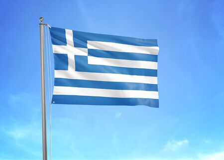 Greece flag waving in the cloudy sky 3D illustration