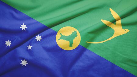 Christmas Island waving flag on the fabric textureの写真素材