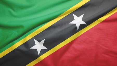 Saint Kitts and Nevis waving flag on the fabric textureの写真素材