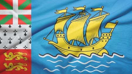 Saint Pierre and Miquelon waving flag on the fabric textureの写真素材