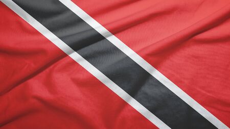 Trinidad and Tobago waving flag on the fabric textureの写真素材