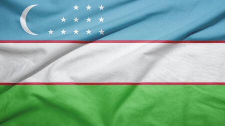Uzbekistan waving flag on the fabric textureの写真素材
