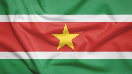 Suriname flag on the fabric textureの写真素材