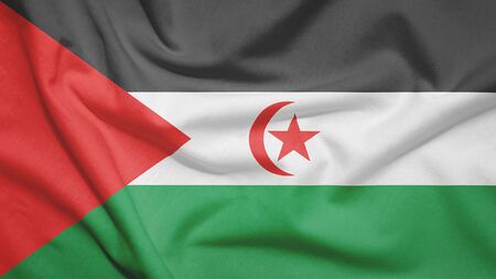 Western Sahara flag on the fabric textureの写真素材