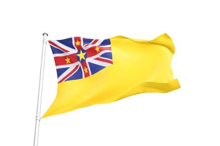 Niue flag waving white background isolated 3D illustrationの写真素材