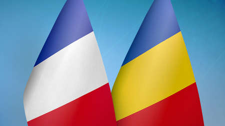 France and Romania two flags together blue background
