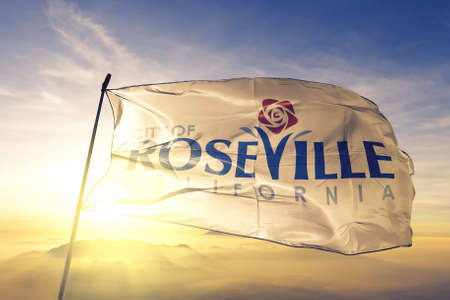 Roseville of California of United States flag wavingの写真素材