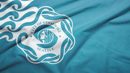 Seattle of Washington of United States flag on the fabric texture backgroundの写真素材