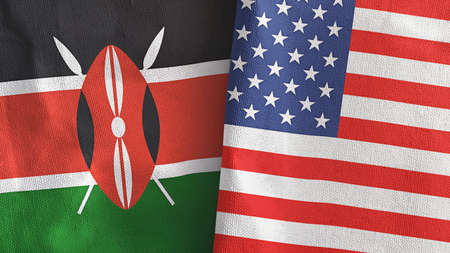 United States and Kenya two flags textile cloth 3D rendering