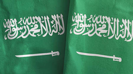 Saudi Arabia two flags textile cloth 3D renderingの写真素材