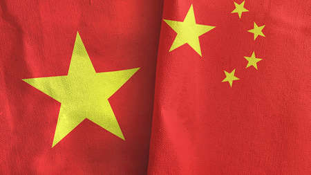 China and Vietnam two flags textile cloth 3D rendering
