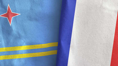 France and Aruba two flags textile cloth 3D rendering
