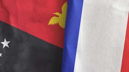 France and Papua New Guinea two flags textile cloth 3D renderingの写真素材