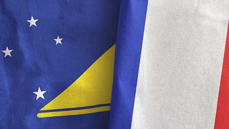 France and Tokelau two flags textile cloth 3D renderingの写真素材