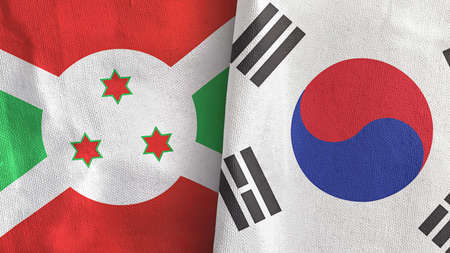 South Korea and Burundi two flags textile cloth 3D renderingの写真素材