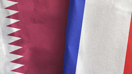 France and Qatar two flags textile cloth 3D rendering