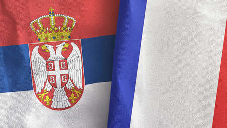 France and Serbia two flags textile cloth 3D renderingの写真素材