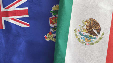 Mexico and Cayman Islands two flags textile cloth 3D renderingの写真素材