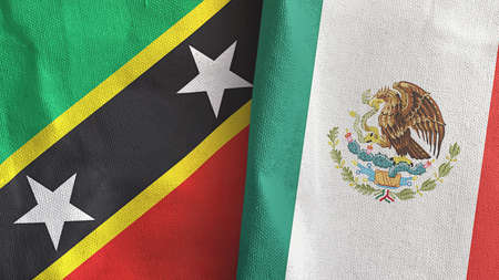 Mexico and Saint Kitts and Nevis two flags textile cloth 3D renderingの写真素材