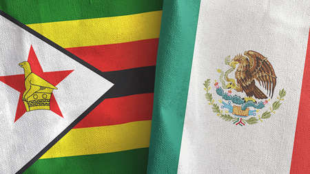 Mexico and Zimbabwe two flags textile cloth 3D renderingの写真素材